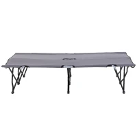 Outsunny 76" Two Person Folding Camping Cot Outdoor Portable Double Cot Wide Military Sleeping Bed w/ Carrying Bag Grey(m-11)