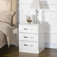 HOMCOM Modern Nightstand Set of 2, Bedside Tables with 3 High Gloss Drawers for Bedroom, White(m-1)