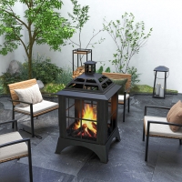 Outsunny Wood-Burning Fire Pit, Chimney Style Firepit with Poker, 28" x 28", Black