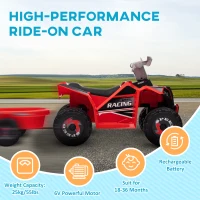 Aosom 6V Electric Toy Car with Back Trailer, Forward Backward, Wear-Resistant Wheels for Ages 18-36 Months, Red(m-6)