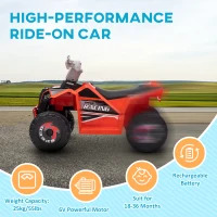Aosom 6V Quad Kids Electric Car with Wear-resistant Wheels, for Boys and Girls Aged 18-36 Months, Red(m-5)