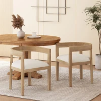 Set of 2 Contemporary Dining Arm Chairs with Rubberwood Frame, Chair Set Perfect for Dining Room, 22.5'' L x 22.5'' W x 27.5'' H, Beige(m-4)