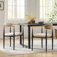 Set of 2 Modern Dining Chairs with Iron Frame and Gold Accent, Dining Seats for Ultimate Comfort and Style, 23" L x 22" W x 31.5" H, Beige(m-1)