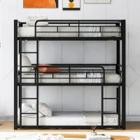 Metal Twin Size Triple Bunk Bed with Guard Rails and Easy Assembly, Double-Decker Bed for Compact Rooms, 78.5" L x 42" W x 78" H, Black(m-5)