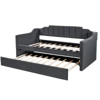 Upholstered Twin Daybed with Trundle, Solid Wood Frame, No Box Spring Needed, Trundle Bed for Compact Room, 81.5" L x 41" W x 36" H, Black(m-8)
