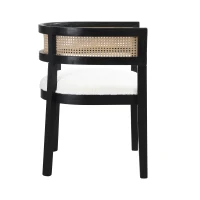 Set of 2 Dining Chairs with Rattan Backrest, Wood Frame, Dining Seats for Ultimate Comfort and Style, 22.5" L x 22" W x 29.5" H, Beige+Black(m-7)