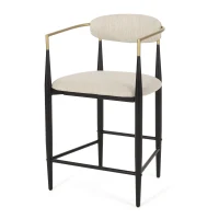 Set of 2 Modern Counter Stools with Iron Frame and Gold Accents, Chairs for Kitchen Island and Dining Room, 23" L x 22" W x 37.5" H, Beige(m-7)
