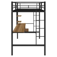 Twin Loft Bed with Built-in Desk, Shelves, and LED Lighting, Space-Saving Bunk Bed for Compact Rooms, 78" L x 41.5" W x 71.5" H, Black(m-8)