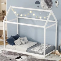 Twin Size Wooden House Bed with Pine Wood and MDF Construction, Bed Frame Perfect for Easy Assembly, 78.5" L x 42.5" W x 70.5" H, White(m-1)