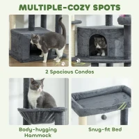 PawHut 79" Extra Tall Cat Tree with Scratching Posts, Perches, Caves, Hammock, Pompoms, for 2-3 Indoor Cats, Dark Grey(m-6)