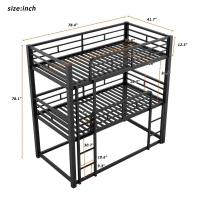 Metal Twin Size Triple Bunk Bed with Guard Rails and Easy Assembly, Double-Decker Bed for Compact Rooms, 78.5" L x 42" W x 78" H, Black(m-3)