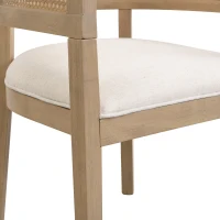 Set of 2 Dining Chairs with Rattan Round Backrest, Upholstered Seats, Dining Seats for Kitchen, 22.5" L x 22" W x 29.5" H, Beige+Natural Ash(m-5)
