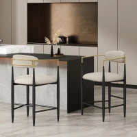 Set of 2 Modern Counter Stools with Iron Frame and Gold Accents, Chairs for Kitchen Island and Dining Room, 23" L x 22" W x 37.5" H, Beige(m-4)