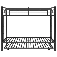 Twin Over Twin Bunk Bed with Trundle, Sturdy Metal Frame, Safety Guardrails, Bed Frame for Compact Rooms, 78" L x 41.5" W x 62.5" H, Black(m-9)
