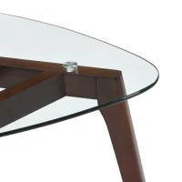 Mid-Century Modern End Table with Solid Wood Base, Tempered Glass Top, Side Table for Compact Rooms, 23" L x 22" W x 22" H, Walnut(m-4)