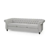 3-Seater Chesterfield Sofa with Deep Button Tufting and Scrolled Arms, Daybed Perfect for Living Room, 84.5'' L x 33.5'' W x 27'' H, Grey(m-6)