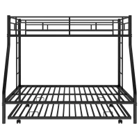 Twin Over Full Bunk Bed with Steel Frame, Twin Size Trundle, Two-Side Ladders, Double-Decker Bed for Compact Room, 78" L x 56.5" W x 63" H, Black(m-2)