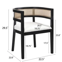 Set of 2 Dining Chairs with Rattan Backrest, Wood Frame, Dining Seats for Ultimate Comfort and Style, 22.5" L x 22" W x 29.5" H, Beige+Black(m-3)