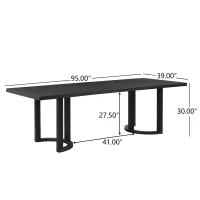 Modern Dining Table with Rectangular Surface and U-Shaped Trestle Base, Family Table Seats Up to 8 People, 95" L x 39" W x 30" H, Black(m-3)