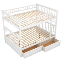 Full Over Full Bunk Bed with Drawers, Convertible Design, Pine Wood and MDF, Double-Decker Bed for Living Room, 79" L x 59" W x 64" H, White(m-11)
