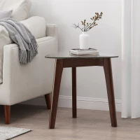 Mid-Century Modern End Table with Solid Wood Base, Tempered Glass Top, Side Table for Compact Rooms, 23" L x 22" W x 22" H, Walnut(m-1)