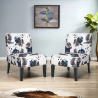 Contemporary Accent Chair with Upholstered Seating and Rubberwood Tapered Legs, Seat for Living Room, 22.5" L x 29.5" W x 32" H, Blue+Multi(m-1)