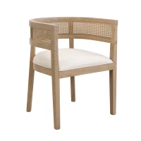 Set of 2 Dining Chairs with Rattan Round Backrest, Upholstered Seats, Dining Seats for Kitchen, 22.5" L x 22" W x 29.5" H, Beige+Natural Ash(m-6)