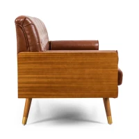 Adelaide Mid-Century Tufted Sofa with Rolled Accent Pillows, Daybed with Gold Tipped Rubberwood Legs, 72'' L x 30.5'' W x 32'' H, Light Brown(m-7)