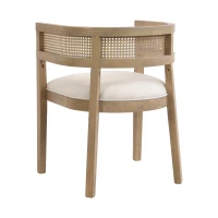 Set of 2 Dining Chairs with Rattan Round Backrest, Upholstered Seats, Dining Seats for Kitchen, 22.5" L x 22" W x 29.5" H, Beige+Natural Ash(m-9)