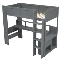 Twin Size Gaming Loft Bed with Desk, Multi-Storage Shelves, Practical Bunk Bed for Compact Room, 87" L x 49.5" W x 72" H, Dark Gray(m-8)