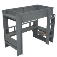 Twin Size Gaming Loft Bed with Desk, Multi-Storage Shelves, Practical Bunk Bed for Compact Room, 87" L x 49.5" W x 72" H, Dark Gray(m-9)