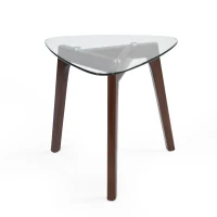 Mid-Century Modern End Table with Solid Wood Base, Tempered Glass Top, Side Table for Compact Rooms, 23" L x 22" W x 22" H, Walnut(m-2)