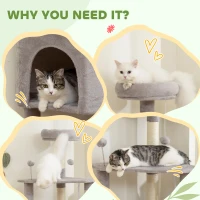 PawHut 54 Inch Cat Tree with Large Condo, Top Perch, Sisal Scratching Posts, Dangling Toy Ball,Light Grey(m-9)