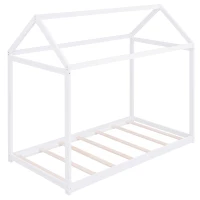 Twin Size Wooden House Bed with Pine Wood and MDF Construction, Bed Frame Perfect for Easy Assembly, 78.5" L x 42.5" W x 70.5" H, White(m-6)
