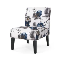 Contemporary Accent Chair with Rubberwood Tapered Legs, Upholstered Seating for Dining Room, 22.5'' L x 29.5'' W x 32'' H, Blue+Multi(m-2)