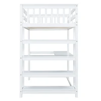 Twin Size Loft Bed with Storage Shelves, Under-bed Desk and LED Light, High-Sleeper Bed for Compact Room, 80" L x 42" W x 68.5" H, White(m-6)