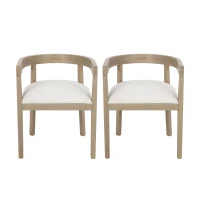 Set of 2 Contemporary Dining Arm Chairs with Rubberwood Frame, Chair Set Perfect for Dining Room, 22.5'' L x 22.5'' W x 27.5'' H, Beige(m-2)