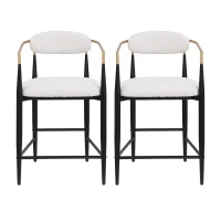 Set of 2 Modern Counter Stools with Iron Frame and Gold Accents, Upholstered Dining Chairs for Kitchen, 23" L x 22" W x 37.5" H, Beige(m-2)