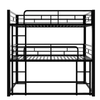 Metal Twin Size Triple Bunk Bed with Guard Rails and Easy Assembly, Double-Decker Bed for Compact Rooms, 78.5" L x 42" W x 78" H, Black(m-2)