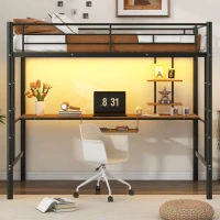 Twin Loft Bed with Built-in Desk, Shelves, and LED Lighting, Space-Saving Bunk Bed for Compact Rooms, 78" L x 41.5" W x 71.5" H, Black(m-4)