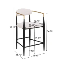 Set of 2 Modern Counter Stools with Iron Frame and Gold Accents, Upholstered Dining Chairs for Kitchen, 23" L x 22" W x 37.5" H, Beige(m-3)