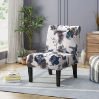 Contemporary Accent Chair with Rubberwood Tapered Legs, Upholstered Seating for Dining Room, 22.5'' L x 29.5'' W x 32'' H, Blue+Multi(m-4)