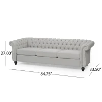 3-Seater Chesterfield Sofa with Deep Button Tufting and Scrolled Arms, Daybed Perfect for Living Room, 84.5'' L x 33.5'' W x 27'' H, Grey(m-3)