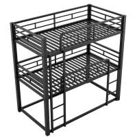 Metal Twin Size Triple Bunk Bed with Guard Rails and Easy Assembly, Double-Decker Bed for Compact Rooms, 78.5" L x 42" W x 78" H, Black(m-8)