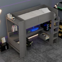 Twin Size Gaming Loft Bed with Desk, Multi-Storage Shelves, Practical Bunk Bed for Compact Room, 87" L x 49.5" W x 72" H, Dark Gray(m-1)