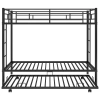 Twin Over Twin Bunk Bed with Trundle, Sturdy Metal Frame, Safety Guardrails, Bed Frame for Compact Rooms, 78" L x 41.5" W x 62.5" H, Black(m-2)