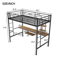 Twin Loft Bed with Built-in Desk, Shelves, and LED Lighting, Space-Saving Bunk Bed for Compact Rooms, 78" L x 41.5" W x 71.5" H, Black(m-3)