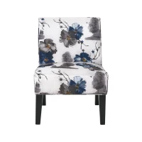 Contemporary Accent Chair with Rubberwood Tapered Legs, Upholstered Seating for Dining Room, 22.5'' L x 29.5'' W x 32'' H, Blue+Multi(m-5)