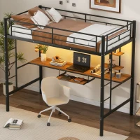 Twin Loft Bed with Built-in Desk, Shelves, and LED Lighting, Space-Saving Bunk Bed for Compact Rooms, 78" L x 41.5" W x 71.5" H, Black(m-1)