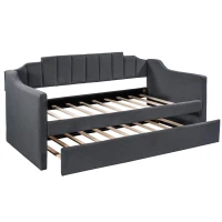 Upholstered Twin Daybed with Trundle, Solid Wood Frame, No Box Spring Needed, Trundle Bed for Compact Room, 81.5" L x 41" W x 36" H, Black(m-10)